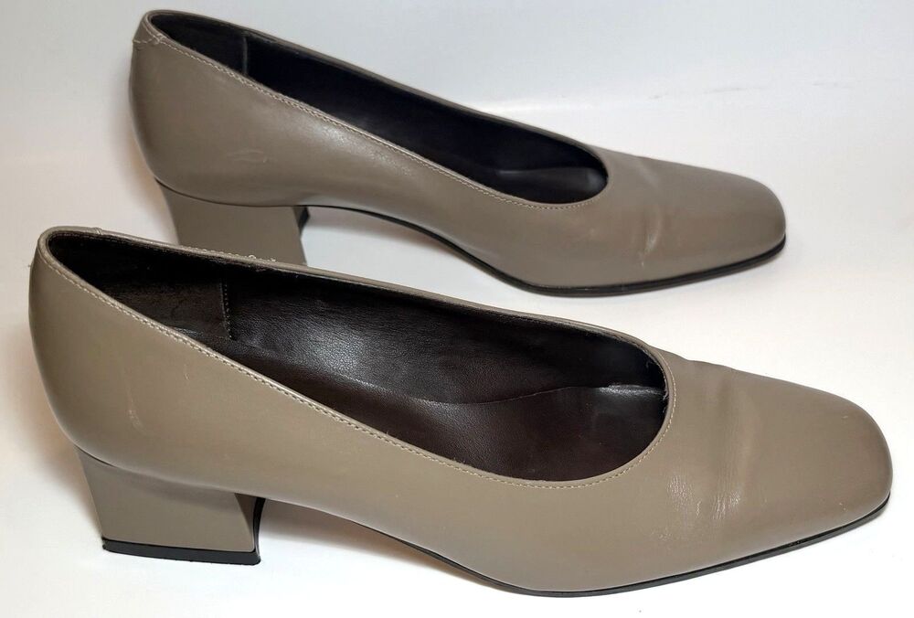 Sesto Meucci Taupe Leather Block Heel Pumps Square Toe Made Italy Women’s 6.5M